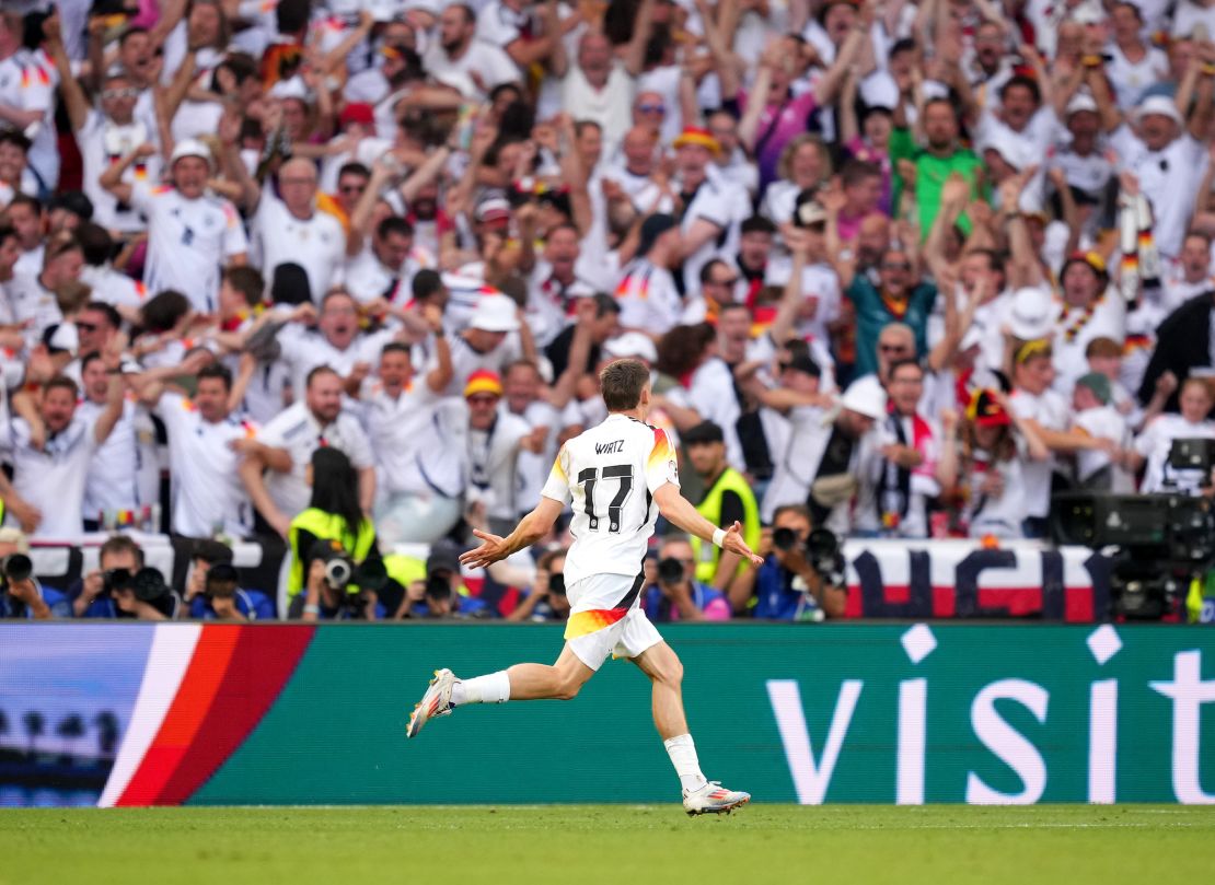 Wirtz celebrates after scoring against Spain.