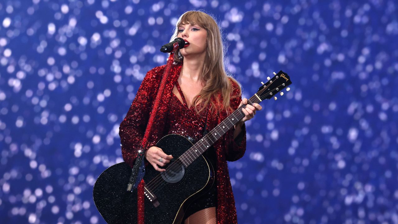 Taylor Swift performs onstage during "Taylor Swift | The Eras Tour" at Johan Cruijff Arena on July 05, 2024 in Amsterdam, Netherlands.