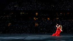 Taylor Swift performing the Eras Tour in Amsterdam in July.