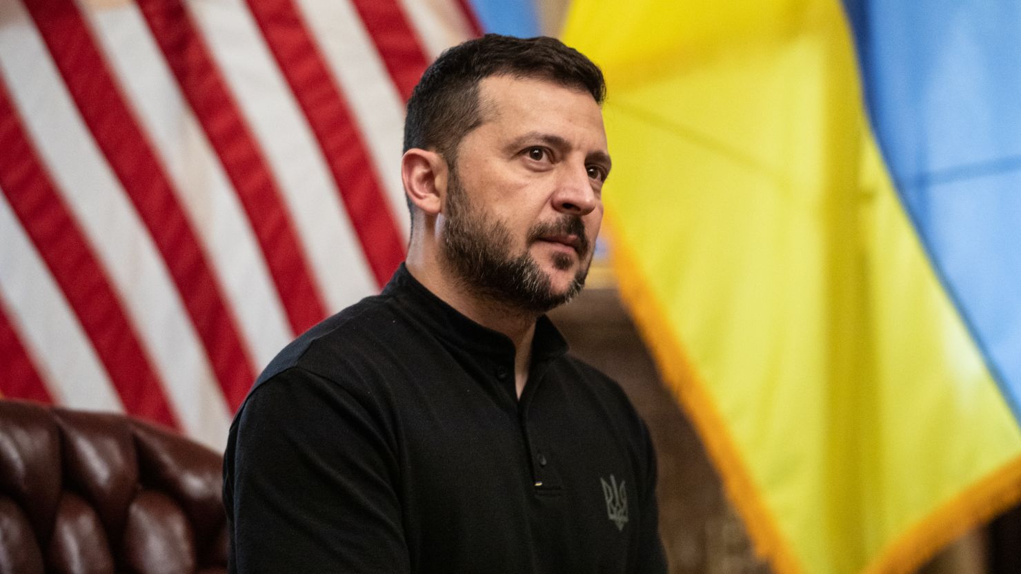 Ukrainian President Volodymyr Zelensky meets with House Speaker Rep. Mike Johnson (R-LA) (not pictured) at the U.S. Capitol on July 10, 2024 in Washington, DC.