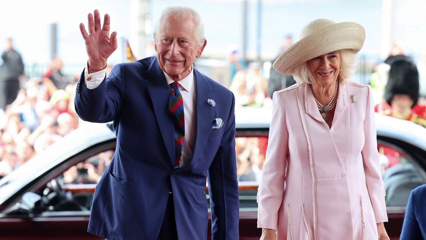 King Charles and Queen Camilla arrive at Welsh Parliament during a visit to commemorate the 25th anniversary of the Senedd, in Cardiff on July 11.