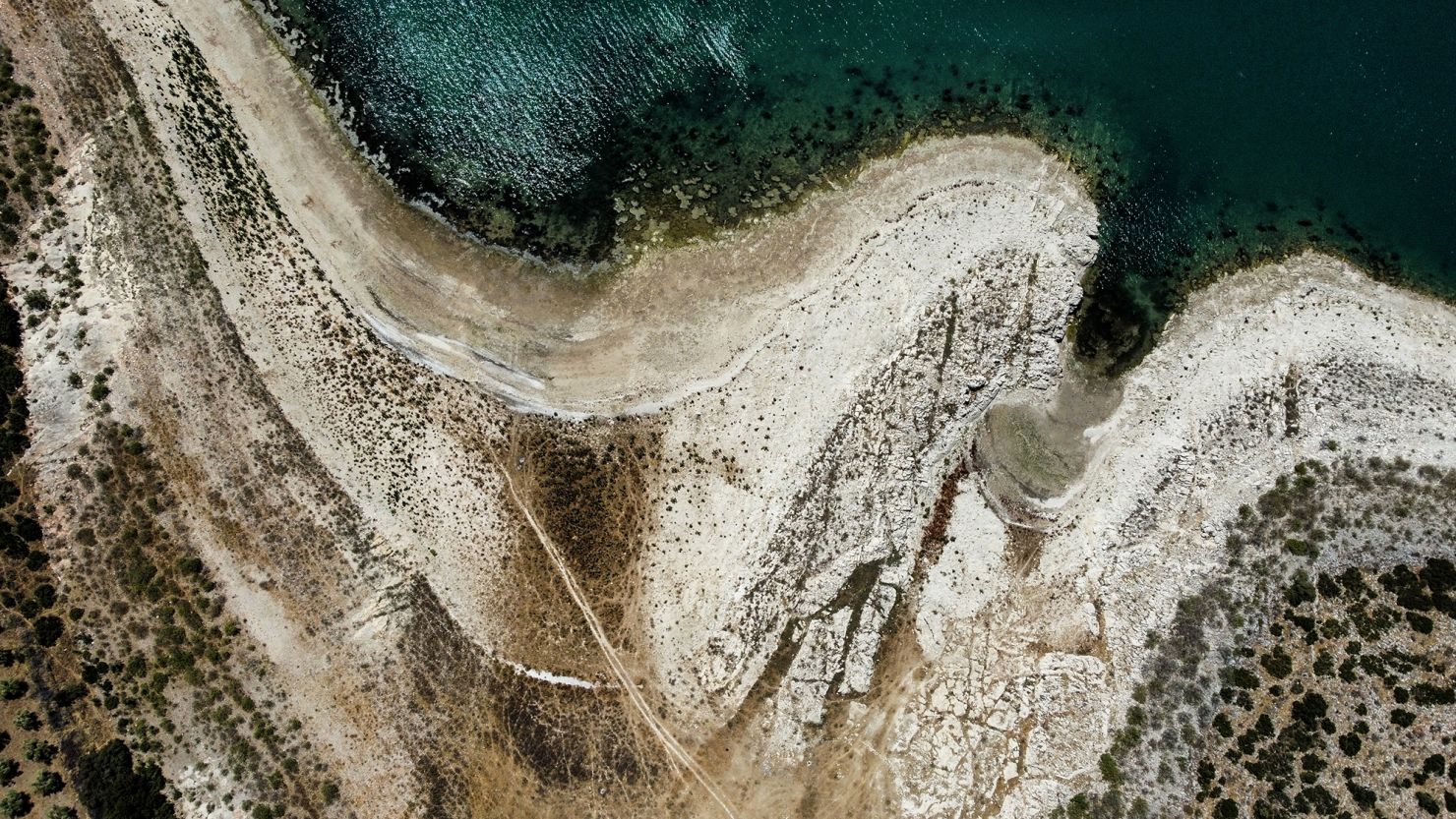 Lake Yliki in Boeotia, central Greece, with low water levels on July 11, 2024.