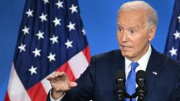 US President Joe Biden speaks during a press conference at the close of the 75th NATO Summit at the Walter E. Washington Convention Center in Washington, DC on July 11, 2024.