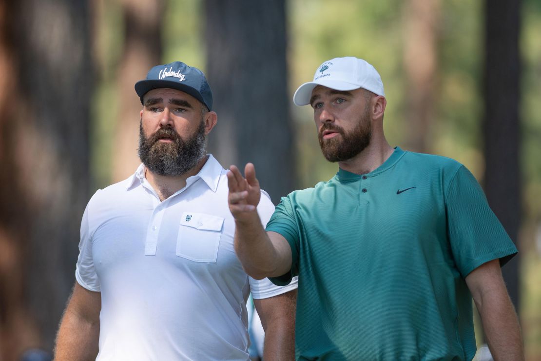 (From left) Jason Kelce and Travis Kelce at the ACC Celebrity Golf Championship in Nevada in July.