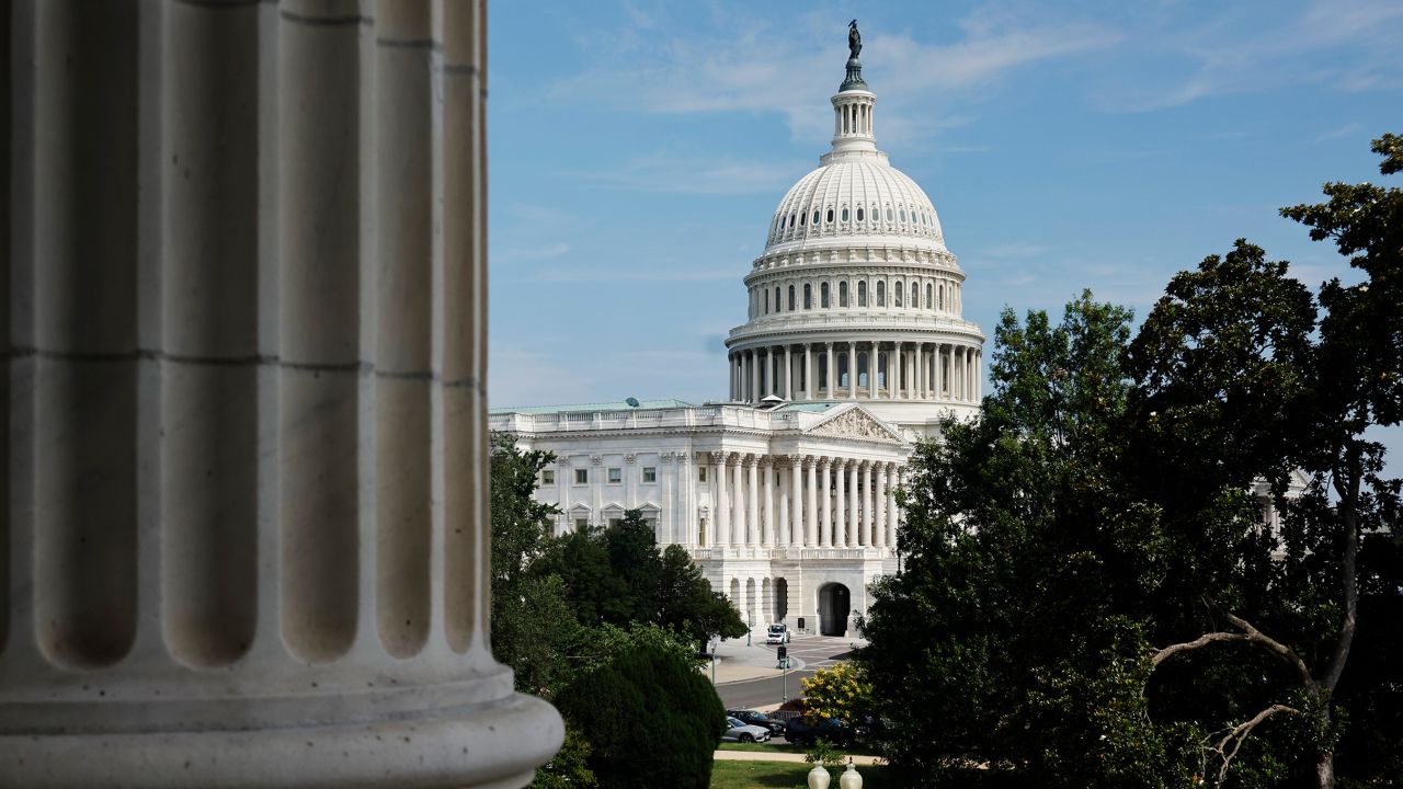 The U.S. Capitol building is seen from the Cannon House Office Building on July 08, 2024 in Washington, DC. Some Democratic members of Congress have called on U.S. President Joe Biden to drop out of the presidential race following his debate performance against presumed Republican nominee and former President Donald Trump on June 27.