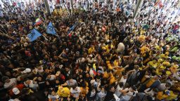 Supporters of Venezuelan opposition presidential candidate Edmundo Gonzalez and opposition leader Maria Corina Machado at the Central University of Venezuela UCV in Caracas on July 14, 2024.