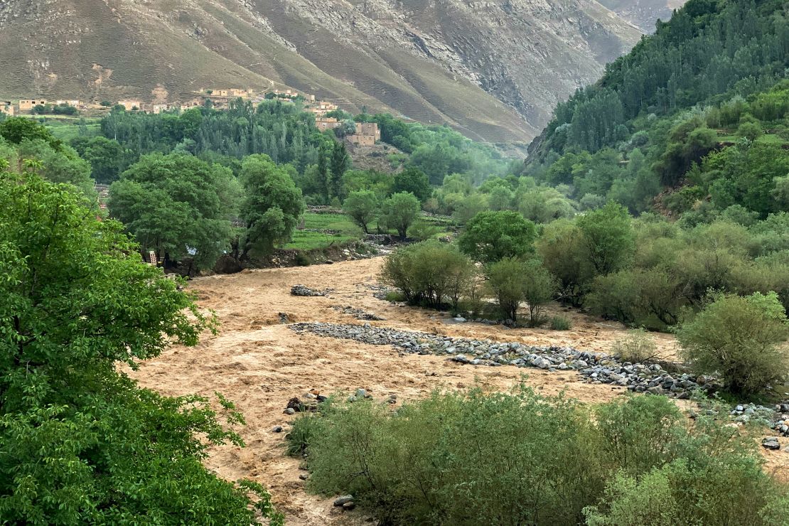 Flash floods gush across a valley after heavy rainfall at Qala area in Dara district, Panjshir province, Afghanistan on July 15, 2024.