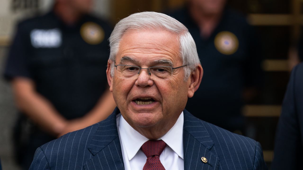 NEW YORK, NEW YORK - JULY 16: U.S. Sen. Bob Menendez (D-NJ) speaks to the media as he exits Manhattan federal court on July 16, 2024 in New York City. Menendez and his wife Nadine are accused of taking bribes of gold bars, a luxury car, and cash in exchange for using Menendez's position to help the government of Egypt and other corrupt acts according to an indictment from the Southern District of New York. The jury found Menendez guilty on all counts. (Photo by Adam Gray/Getty Images)