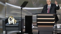 West Virginia Governor Jim Justice speaks alongside his bulldog "Babydog" during the second day of the 2024 Republican National Convention at the Fiserv Forum in Milwaukee, Wisconsin, July 16, 2024. Days after he survived an assassination attempt Donald Trump won formal nomination as the Republican presidential candidate and picked right-wing loyalist J.D. Vance for running mate, kicking off a triumphalist party convention in the wake of last weekend's failed assassination attempt. (Photo by ANDREW CABALLERO-REYNOLDS / AFP) (Photo by ANDREW CABALLERO-REYNOLDS/AFP via Getty Images)