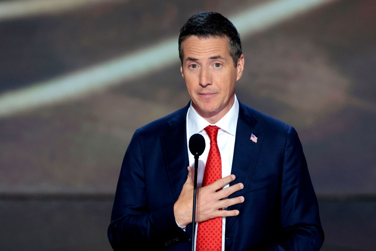 Bernie Moreno speaks speaks during the Republican National Convention  in Milwaukee, Wisconsin, on Tuesday, July 16.