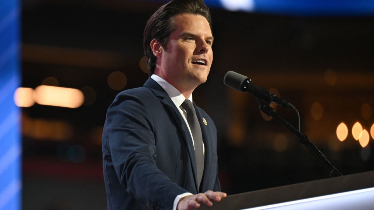 US Representative from Florida Matt Gaetz speaks during the third day of the 2024 Republican National Convention at the Fiserv Forum in Milwaukee, Wisconsin, on July 17, 2024. Days after he survived an assassination attempt Donald Trump won formal nomination as the Republican presidential candidate and picked Ohio US Senator J.D. Vance for running mate. (Photo by Patrick T. Fallon / AFP) (Photo by PATRICK T. FALLON/AFP via Getty Images)