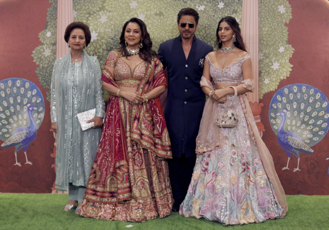 MUMBAI, INDIA - JULY 13 : Savita Chhibber, Gauri Khan, Shah Rukh Khan and Suhana Khan attend the Blessings ceremony of the newly married couple Anant & Radhika Ambani on July 13, 2024 in Mumbai, India. (Photo by Prodip Guha/Getty Images)