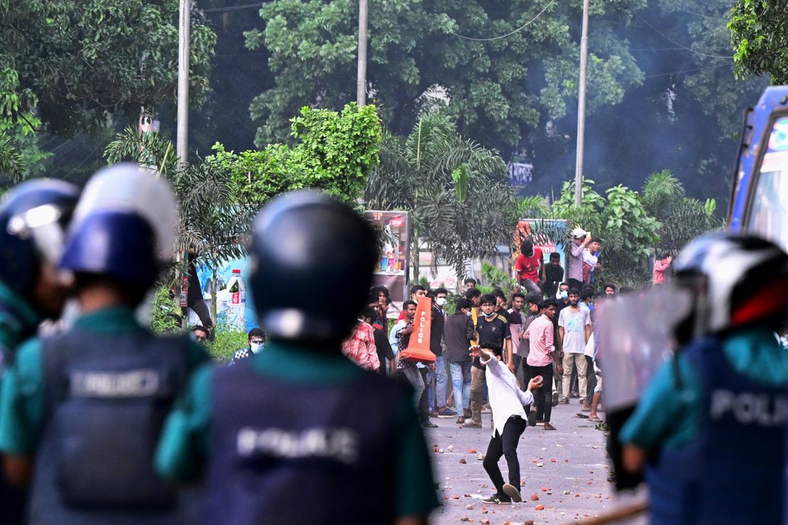 Students clash with police during protests in Dhaka on July 18, 2024.