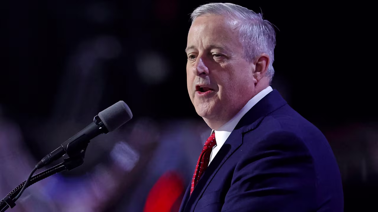 Republican National Committee Chairman Michael Whatley speaks during the last day of the 2024 Republican National Convention in Milwaukee, on July 18.