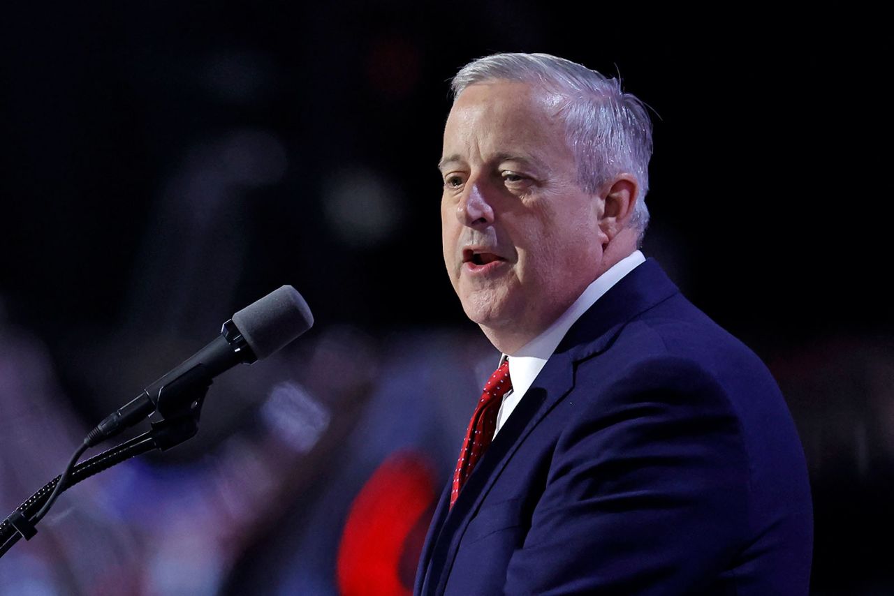 Republican National Committee Chairman Michael Whatley speaks during the last day of the 2024 Republican National Convention in Milwaukee, on July 18.