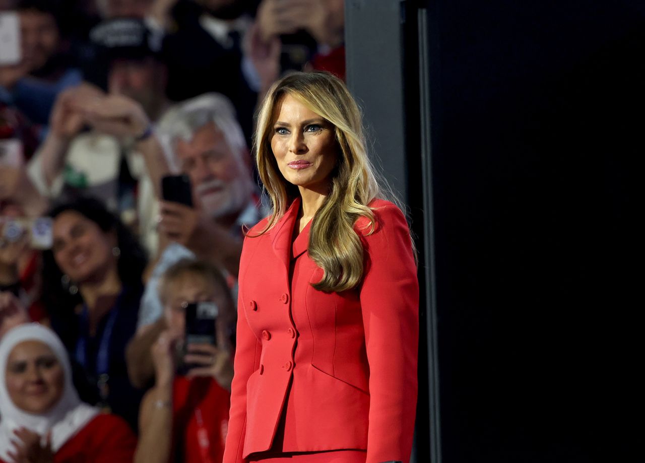 Former first lady Melania Trump arrives at the Republican National Convention in Milwaukee, Wisconsin, on on Wednesday, July 17.