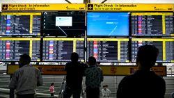 Display screens showing information on flights reflect error messages amid global IT outage at the Indira Gandhi International Airport in New Delhi on July 19, 2024. Five Indian airlines announced disruptions to their booking systems on July 19, matching widespread technical problems reported by flight operators around the world.