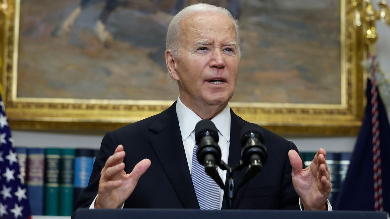 President Joe Biden delivers remarks at the White House on July 14, 2024 in Washington, DC.