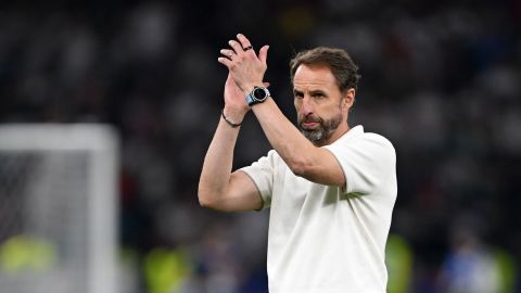 BERLIN, GERMANY - Gareth Southgate, Head Coach of England, applauds the fans after defeat to Spain during the UEFA EURO 2024 final match between Spain and England at Olympiastadion on July 14, 2024 in Berlin, Germany. (Photo by Stu Forster/Getty Images)