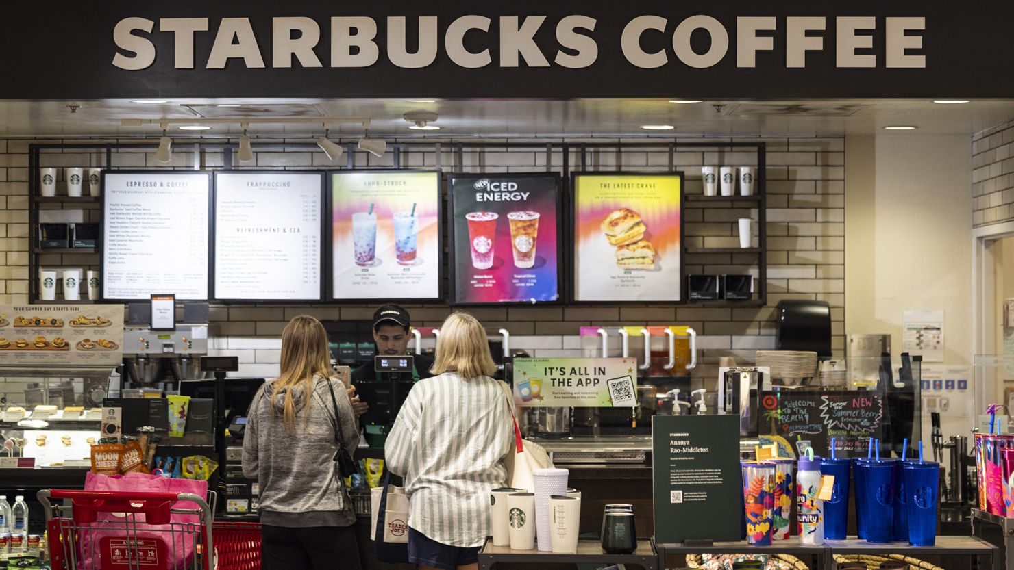 Customers order at a Starbucks in Manhattan Beach, California, on July 19, 2024.