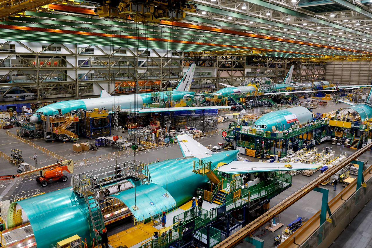 Boeing 777 freighters and 777X are built at the Everett Production Facility on June 26, 2024 in Everett, Washington.