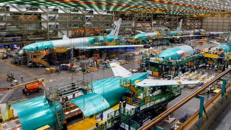Boeing 777 freighters and 777X under construction at its Washington state factory.