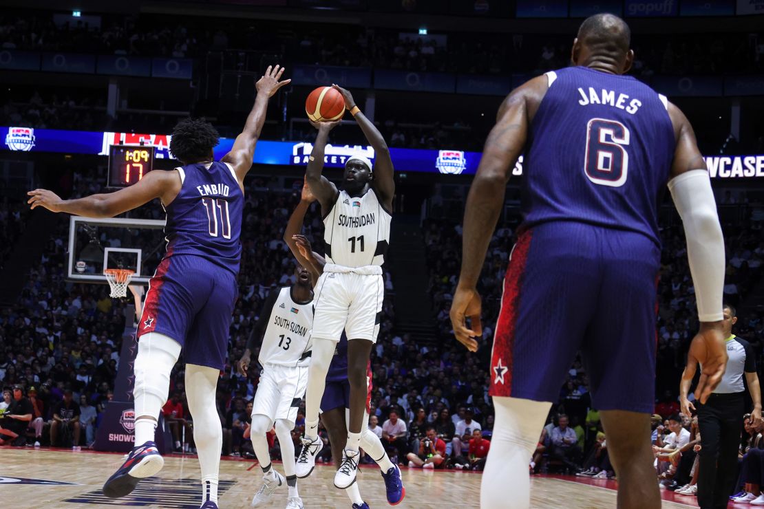 Marial Shayok shoots during the matchup.