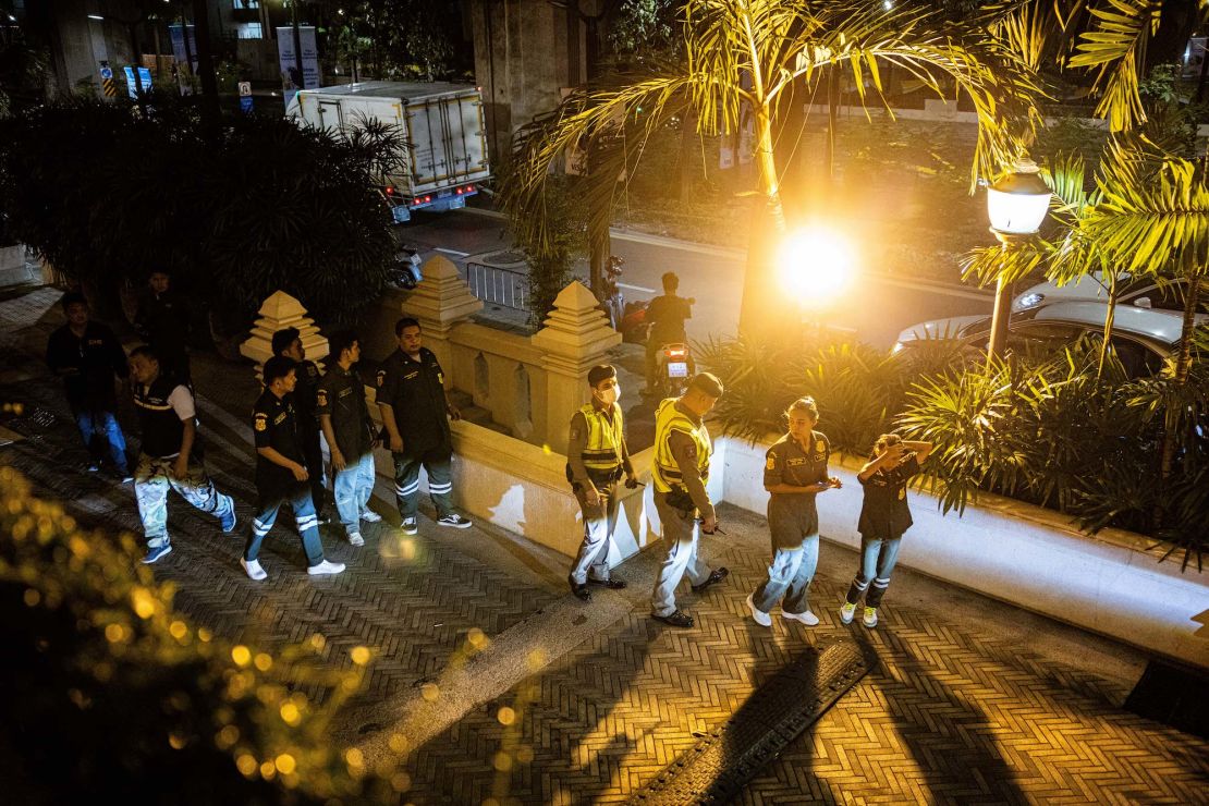 Rescue teams arrive at the Grand Hyatt Erawan hotel in Bangkok on July 16, 2024.