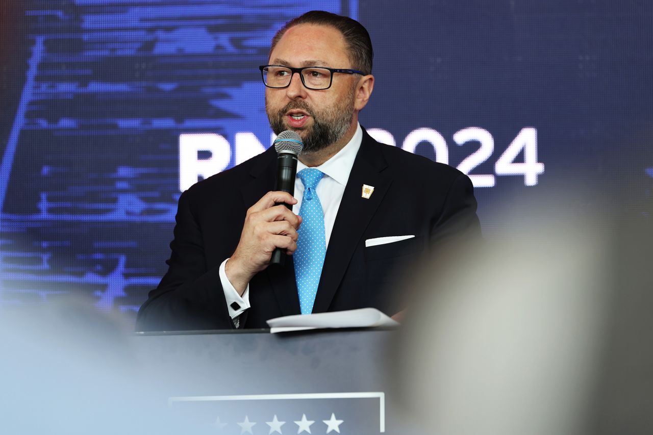 Trump campaign adviser Jason Miller speaks during a press conference on July 16 in Milwaukee.