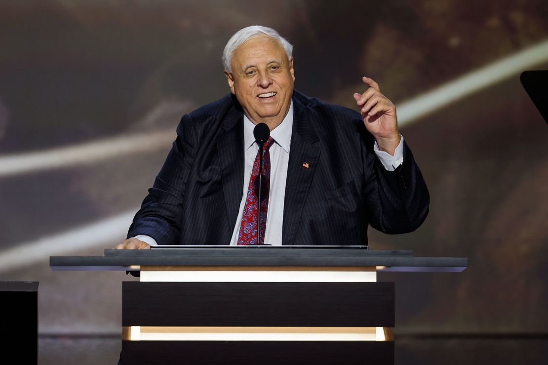 West Virginia Gov. Jim Justice speaks on stage on the second day of the Republican National Convention at the Fiserv Forum on July 16, 2024 in Milwaukee.