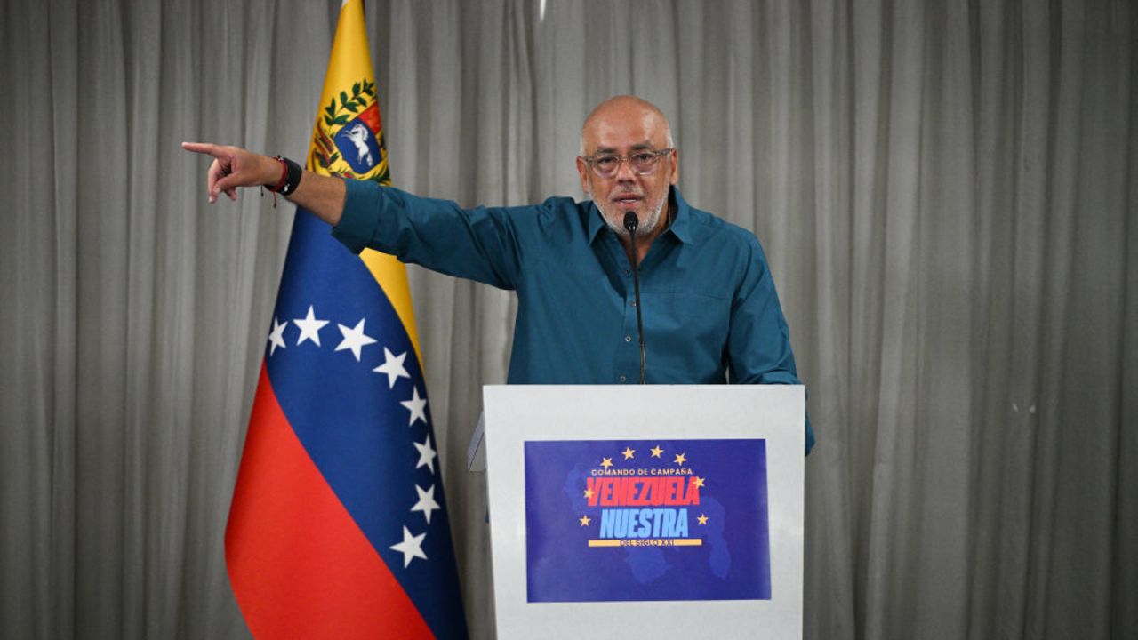 The President of Venezuela's Bolivarian National Assembly and campaign manager for President Nicolas Maduro, Jorge Rodriguez, speaks during a press conference in Caracas on July 22, 2024. Venezuela will hold presidential elections on July 28, 2024. (Photo by Federico PARRA / AFP) (Photo by FEDERICO PARRA/AFP via Getty Images)