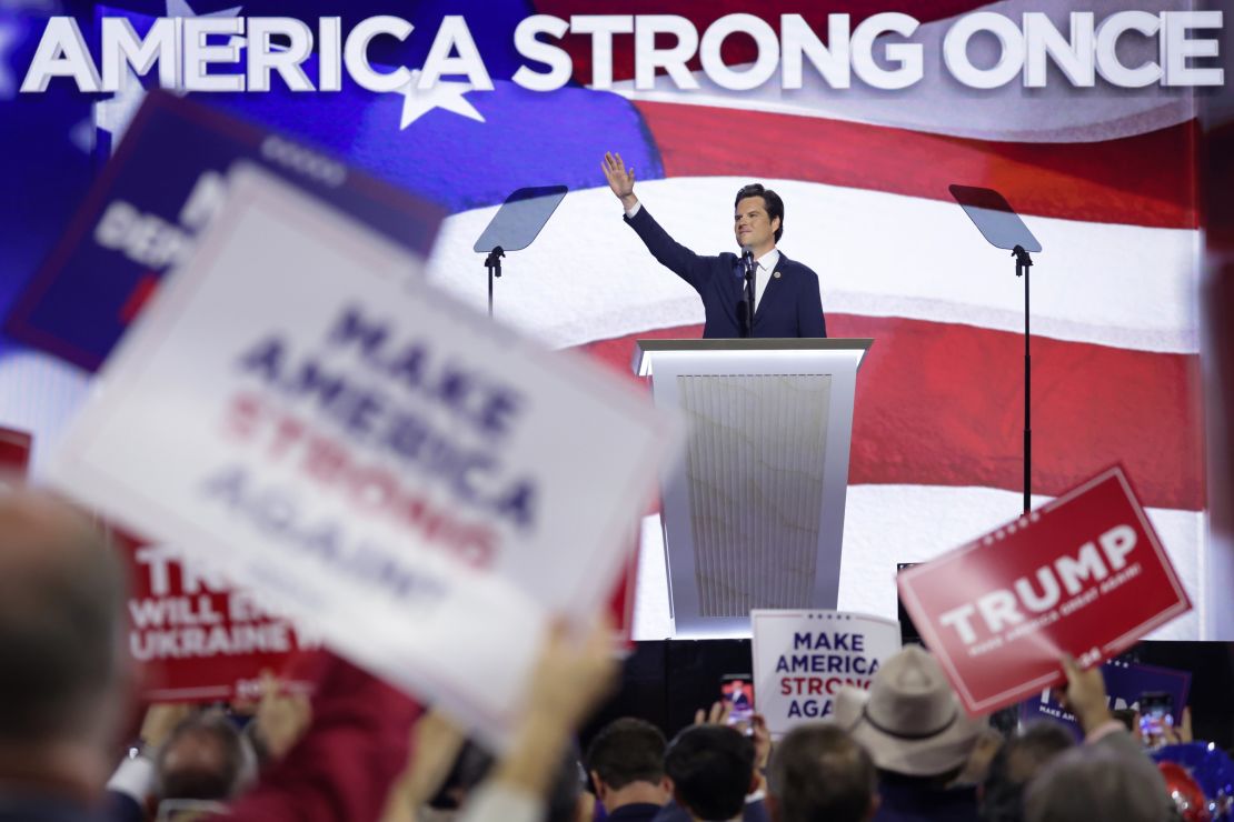 Rep. Matt Gaetz speaks at the Republican National Convention in Milwaukee, Wisconsin, on July 17.