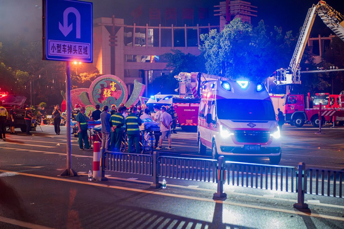 Rescuers work at the site of the fire in China's Zigong city on July 17, 2024.