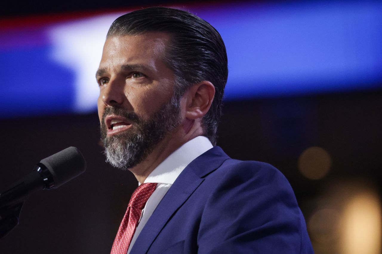 Donald Trump Jr. speaks at the Republican National Convention in Milwaukee, Wisconsin, on July 17, 2024.