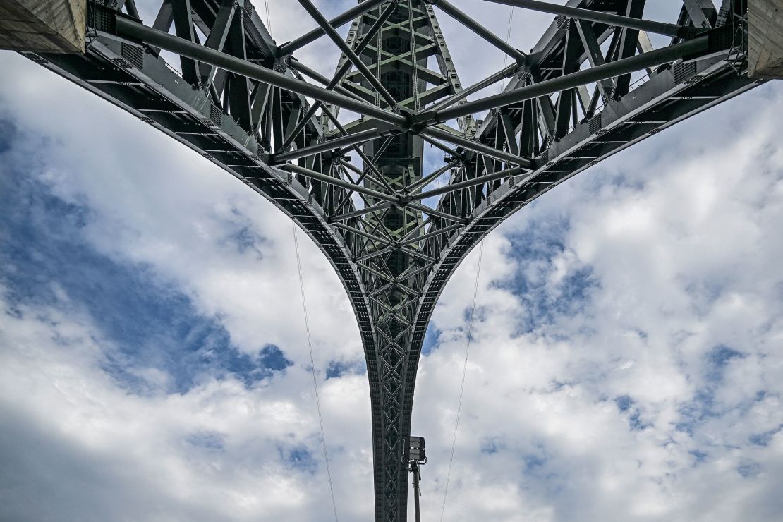 This photograph taken on July 6, 2024, shows a general view of Chenab bridge, the world's highest rail arch bridge in India-administered Jammu and Kashmir.