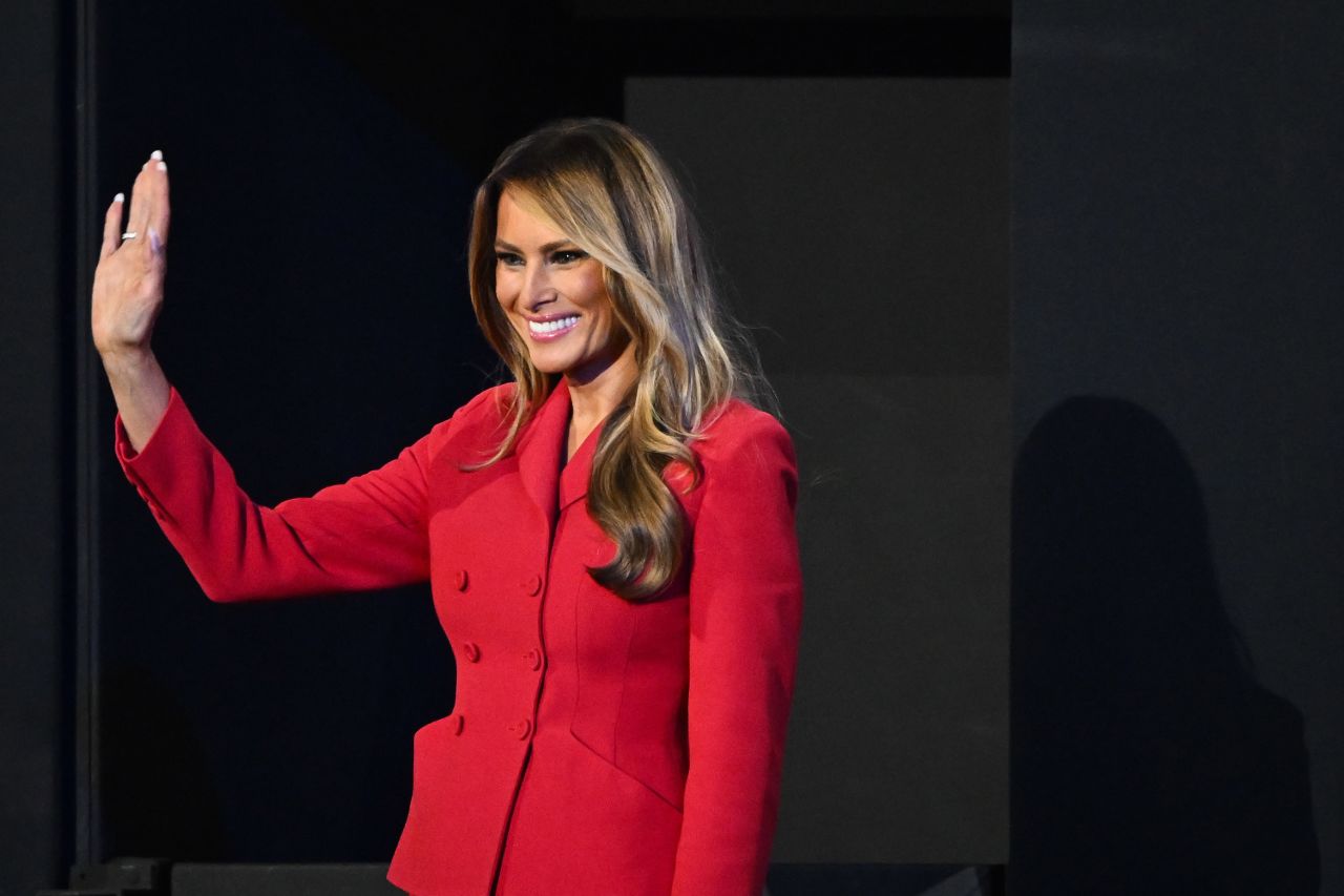 Melania Trump arrives on the fourth day of the Republican National Convention on July 18 in Milwaukee, Wisconsin.