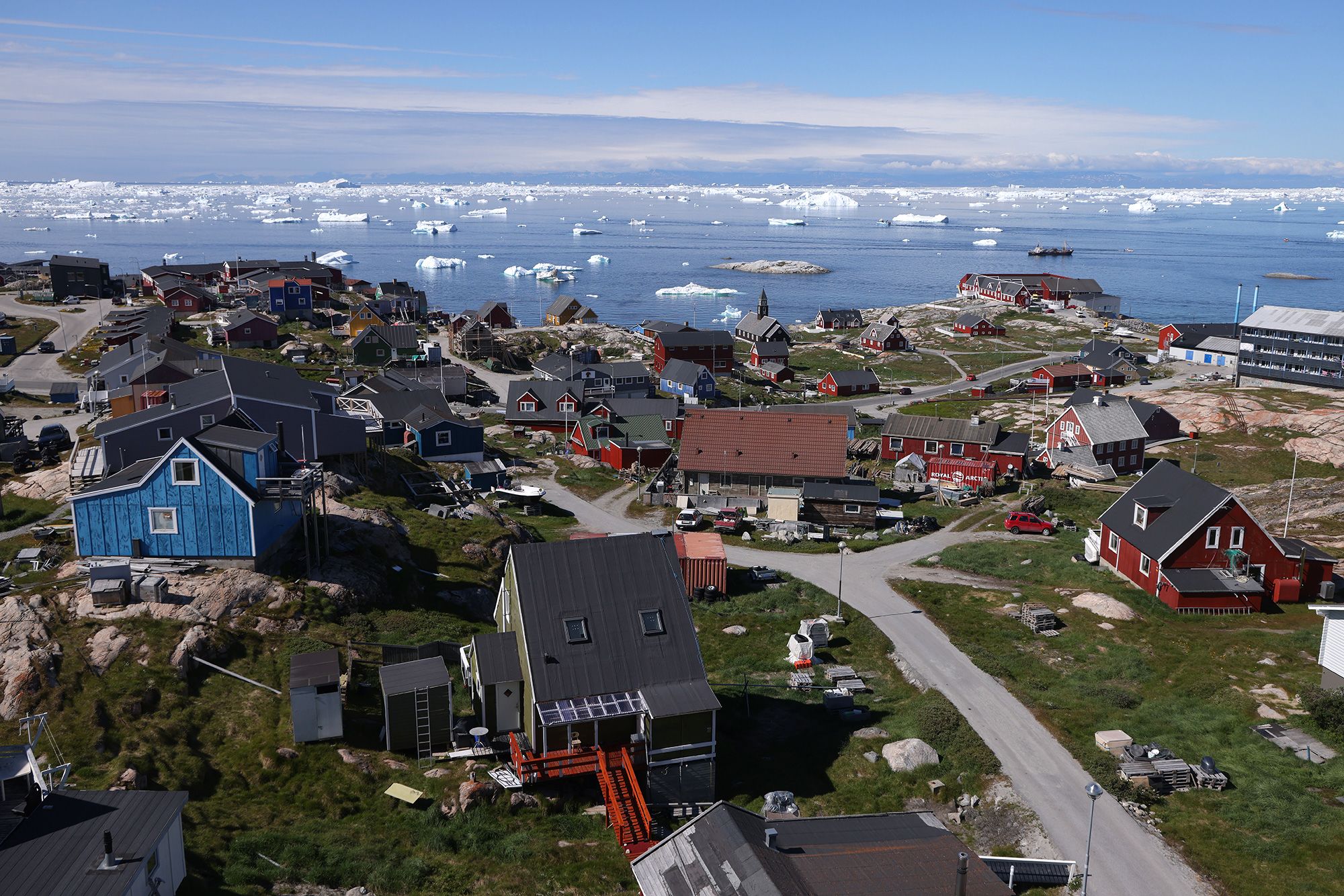 Icebergs drift in Disko Bay on July 15, 2024, in Ilulissat, Greenland.