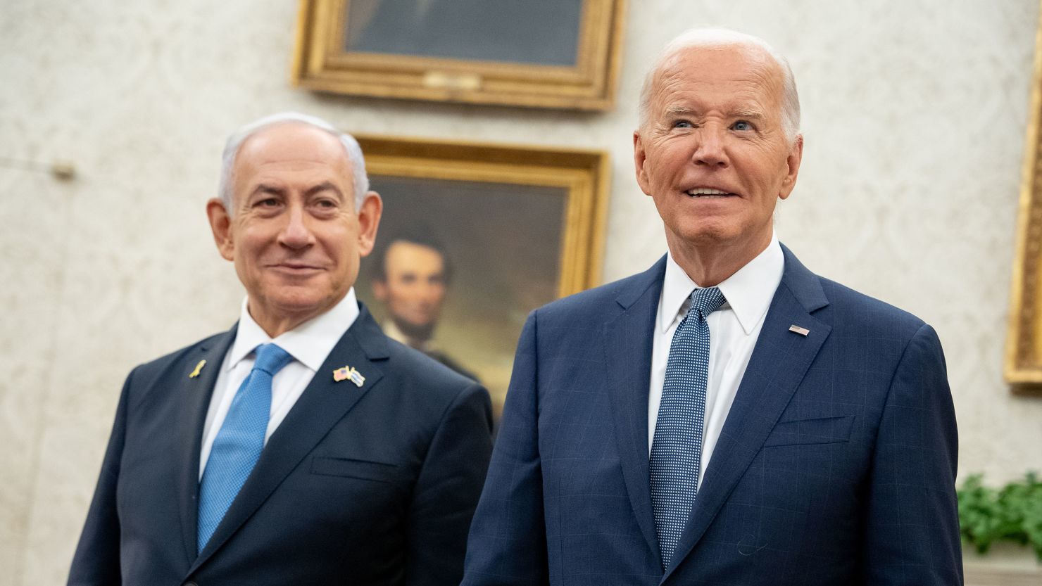 President Joe Biden meets with Israeli Prime Minister Benjamin Netanyahu in the Oval Office of the White House on July 25, 2024.