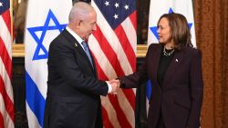 US Vice President Kamala Harris meets with Israeli Prime Minister Benjamin Netanyahu in the Vice President's ceremonial office at the Eisenhower Executive Office Building in Washington, DC, on July 25, 2024. (Photo by ROBERTO SCHMIDT / AFP) (Photo by ROBERTO SCHMIDT/AFP via Getty Images)