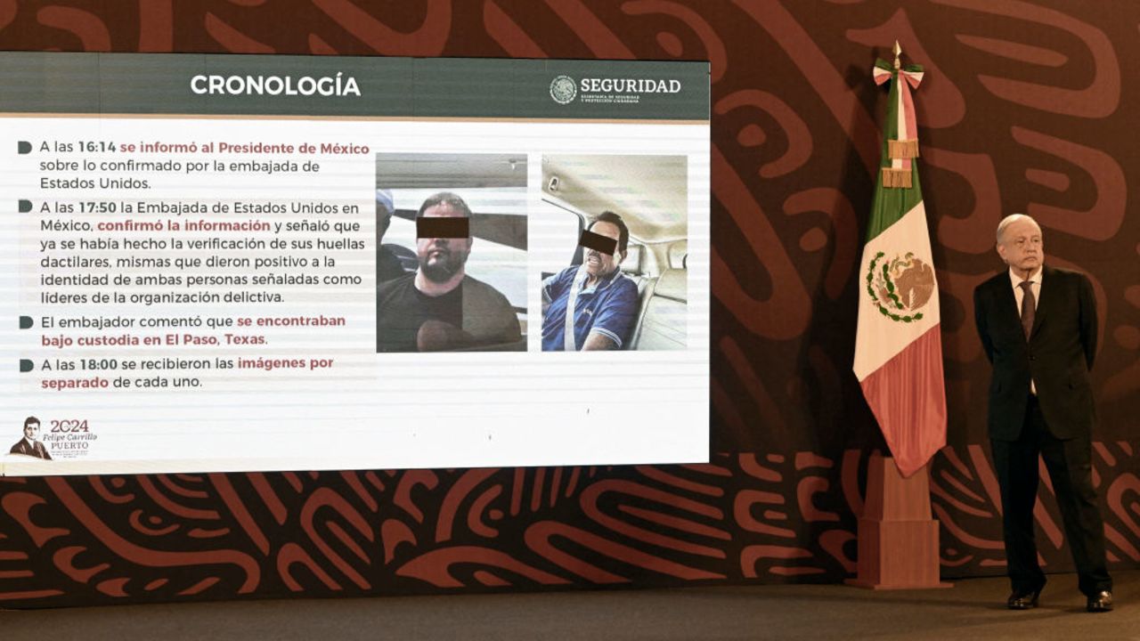 Mexico's President Andres Manuel Lopez Obrador listens to Mexican Security Secretary Rosa Icela Rodriguez (out of frame) during his usual morning press conference at the National Palace in Mexico City on July 26, 2024. Mexican authorities did not participate in the arrest of Ismael "Mayo" Zambada, co-founder of the Sinaloa cartel, and a son of Joaquin "El Chapo" Guzman, carried out on July 25 in Texas by US authorities, the Mexican Security Secretary announced on Friday. (Photo by ALFREDO ESTRELLA / AFP) (Photo by ALFREDO ESTRELLA/AFP via Getty Images)