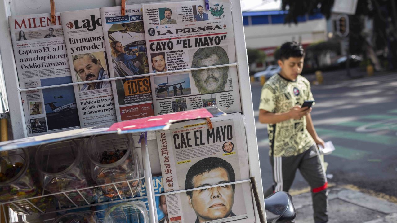 View of the front pages of Mexican newspapers showing the news of the capture of  Ismael "El Mayo" Zambada, in Mexico City, Mexico on July 26, 2024. Mexican authorities reported that they had no participation in the arrest of Ismael "Mayo" Zambada, co-founder of the Sinaloa cartel, and of a son of Joaquin "El Chapo" Guzman, carried out on July 25 in Texas by US authorities. (Photo by Rodrigo Oropeza / AFP) (Photo by RODRIGO OROPEZA/AFP via Getty Images)