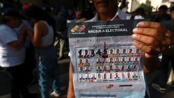 CARACAS, VENEZUELA - JULY 21: A man shows a facsimile of what will be the presidential elections ballot at Bolivar Square on July 21, 2024 in Caracas, Venezuela. The opposition leader of the political movement 'Vente Venezuela' MarÌa Corina Machado and the candidate Edmundo Gonzalez Urrutia hold a day of prayer for Venezuela before the elections. (Photo by Jesus Vargas/Getty Images)