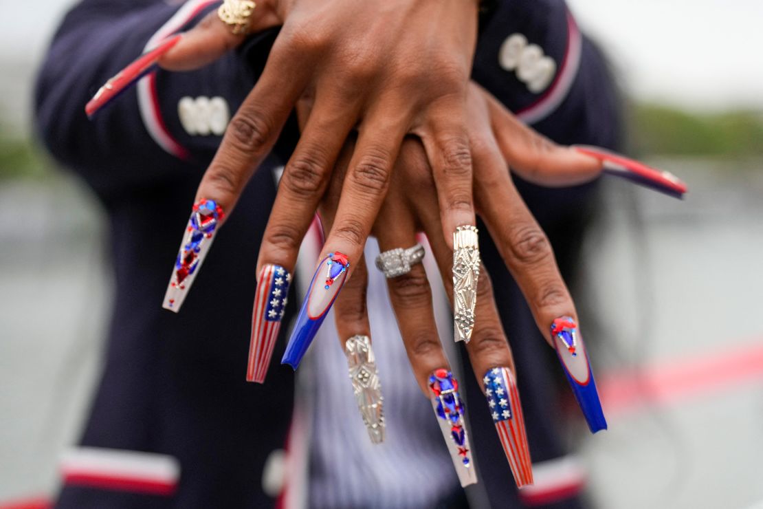 US track and field athlete Sha'Carri Richardson dazzled the camera with her custom manicure during the opening ceremony.