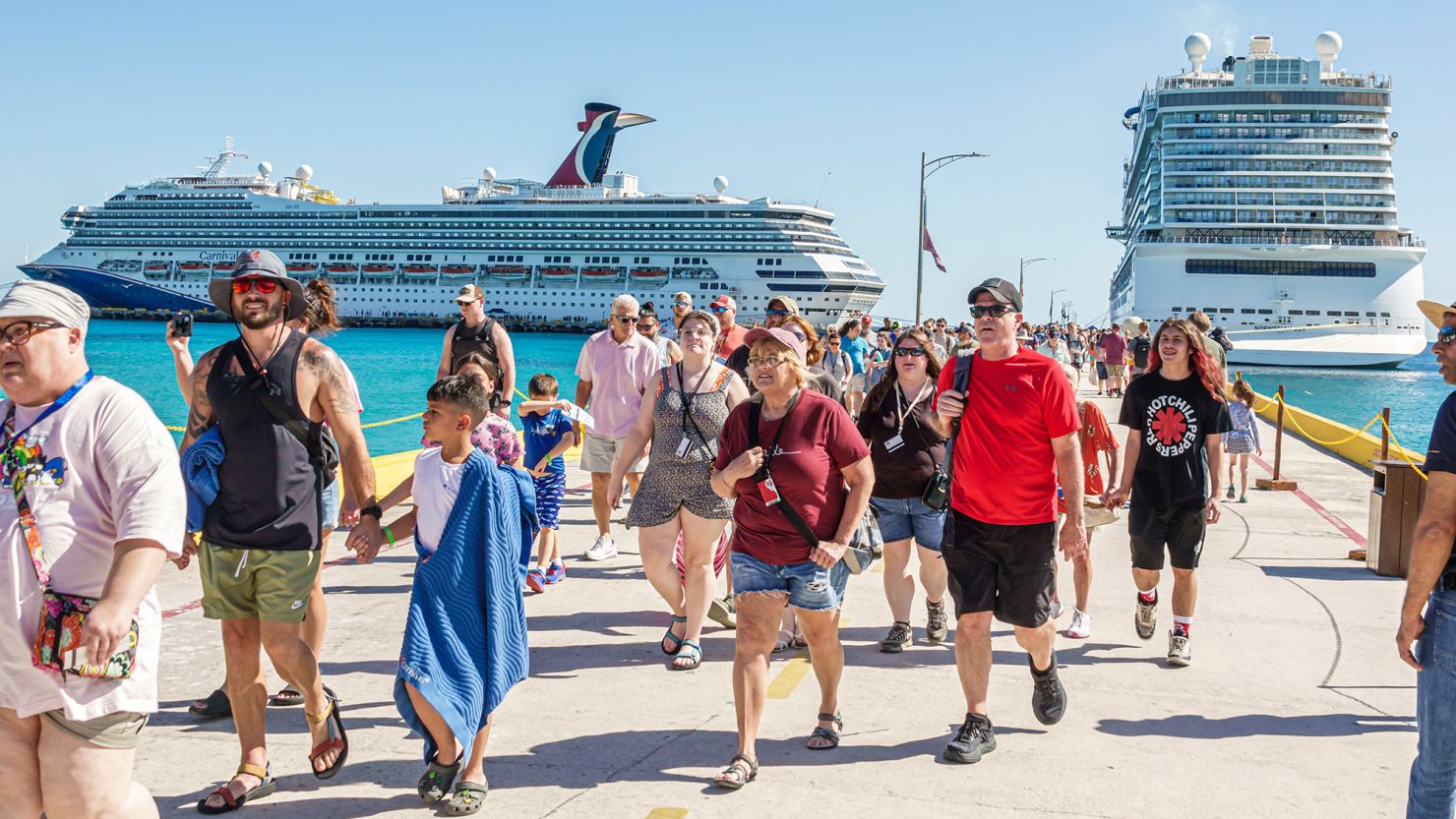 Mexico is a very popular cruising destination. Here, passengers from two cruise ships disembark at Costa Maya on Mexico's Yucatán Peninsula.