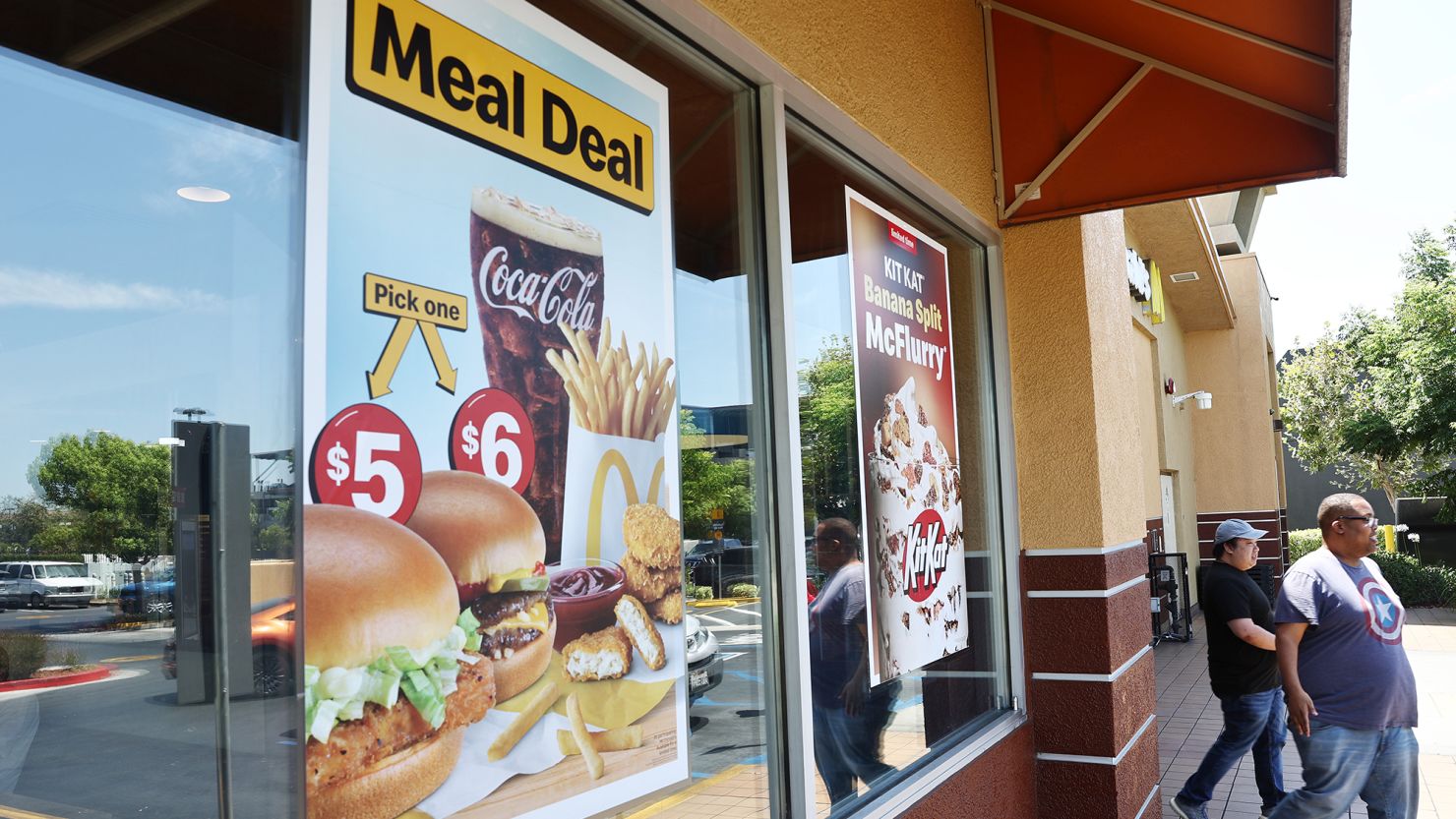 A sign advertises meal deals at a McDonald's restaurant on July 22, 2024 in Burbank, California. McDonald’s is extending its $5 meal deal in most U.S. restaurants past its initial four-week offering with the fast-food icon saying the offer has driven customers back to its restaurants.