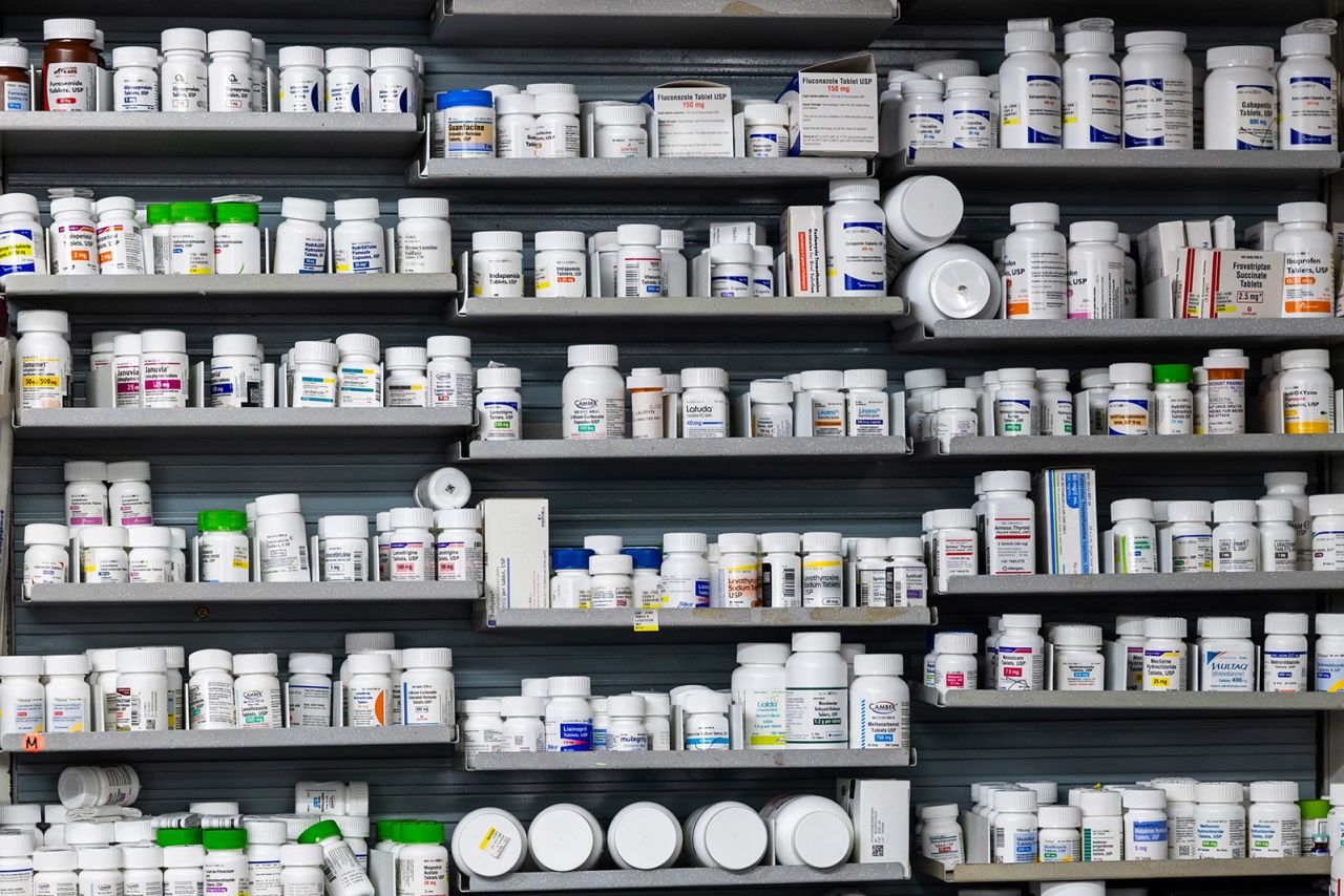 Prescription drugs are displayed at NYC Discount Pharmacy in Manhattan on July 23, 2024