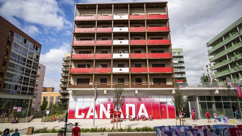 PARIS, FRANCE - JULY 23: A general view of the building of Team Canada inside the Olympic village ahead of the Paris 2024 Olympic Games  on July 23, 2024 in Paris, France. (Photo by Kevin Voigt/GettyImages)
