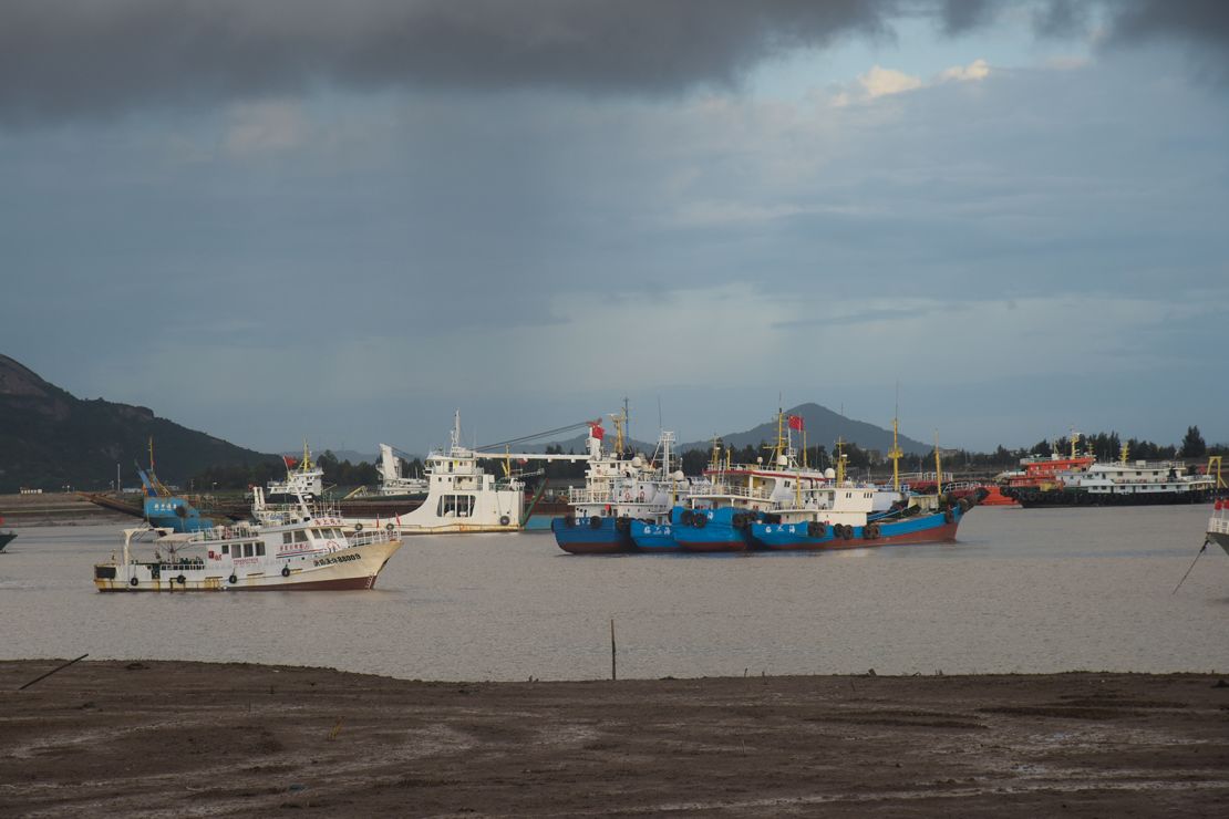 Boats return to port to shelter from Typhoon Gaemi on July 23, 2024 in Taizhou, China.