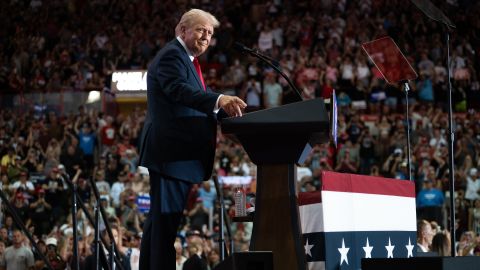 U.S. Republican Presidential nominee former President Donald Trump arrives to speak during a rally at Herb Brooks National Hockey Center on July 27, 2024 in St Cloud, Minnesota.