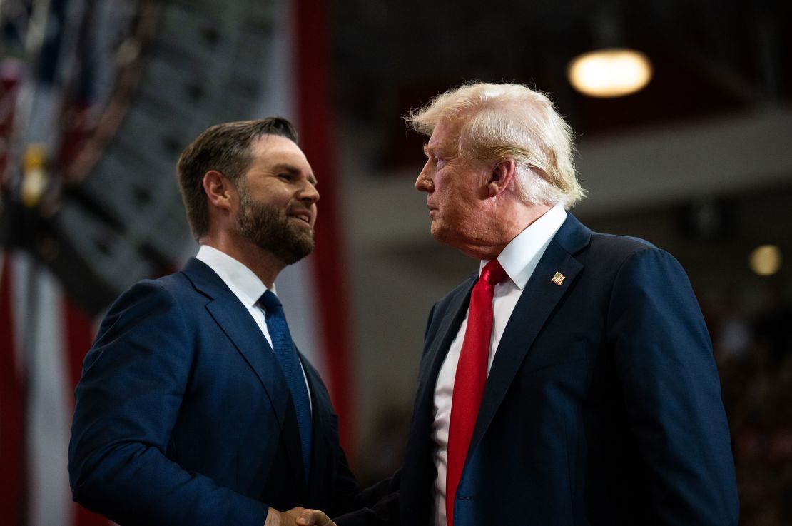 Sen. JD Vance (R-OH) introduces former President Donald Trump during a rally at Herb Brooks National Hockey Center on July 27, 2024 in St Cloud, Minnesota. 